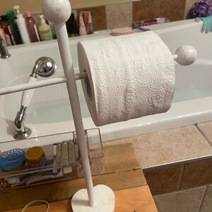 White Free-Standing Toilet Paper Holder Stand -